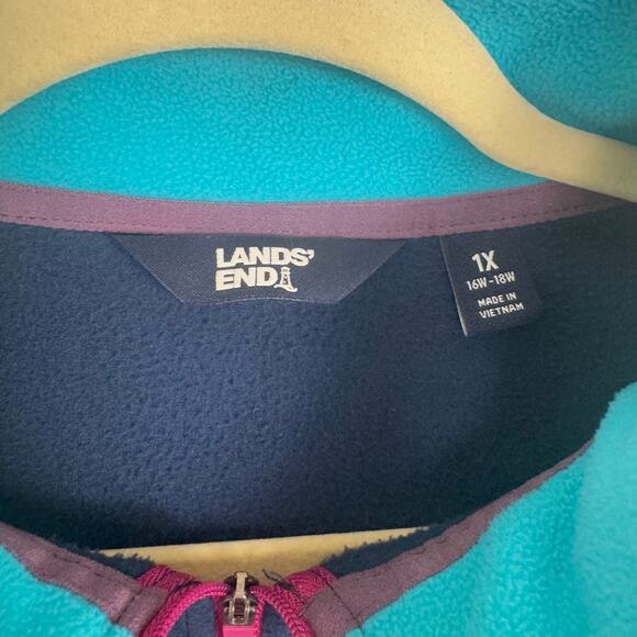 Lands' End Quarter Zip Fleece Dress Navy Blue Purple Size 1X or 16W-18W Pullover - Picture 6 of 8